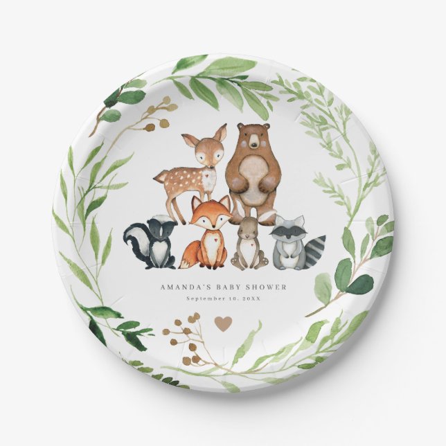 Woodland Animals Baby Shower Paper Plates Pappteller (Vorderseite)