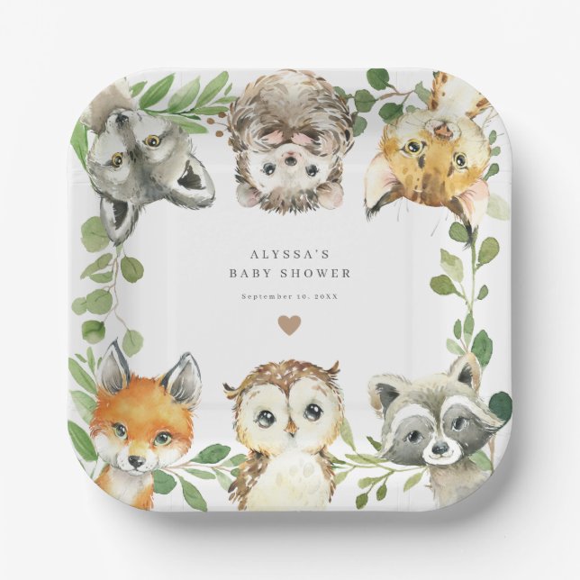 Woodland Animals Baby Shower Paper Plates Pappteller (Vorderseite)