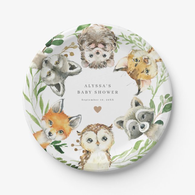 Woodland Animals Baby Shower Paper Plates Pappteller (Vorderseite)