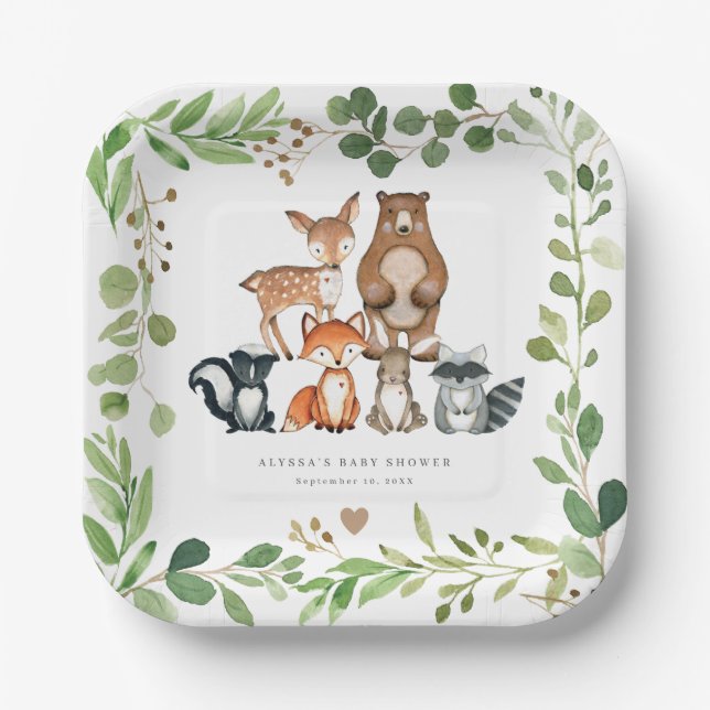 Woodland Animals Baby Shower Paper Plates Pappteller (Vorderseite)