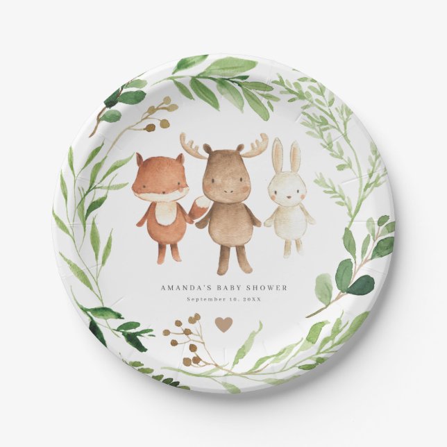 Woodland Animals Baby Shower Paper Plates Pappteller (Vorderseite)