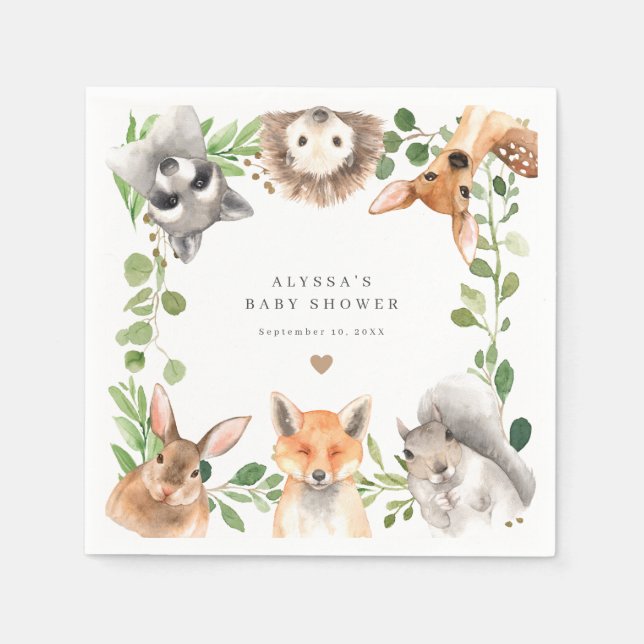 Woodland Animals Baby Shower Party Paper Napkins Serviette (Vorderseite)