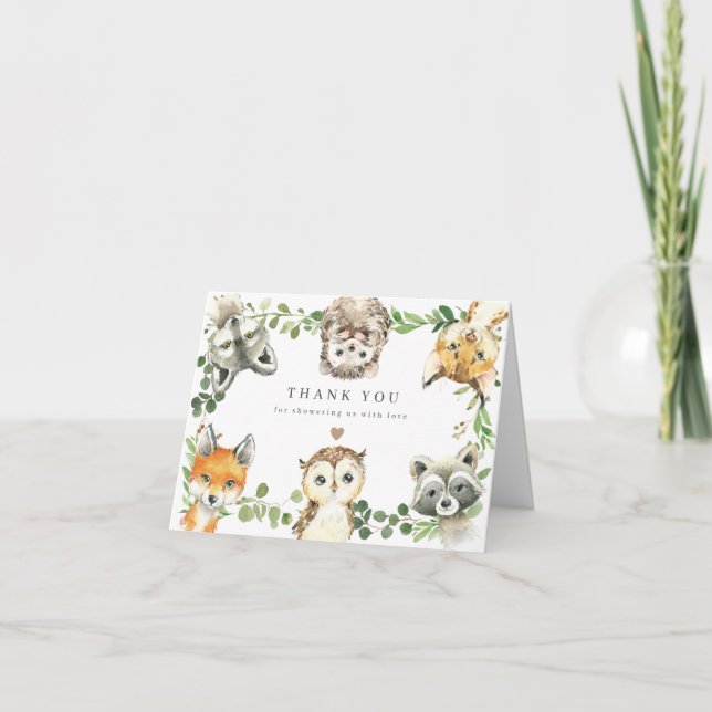 Woodland Animals Baby Shower Thank You Card Dankeskarte (Vorderseite)