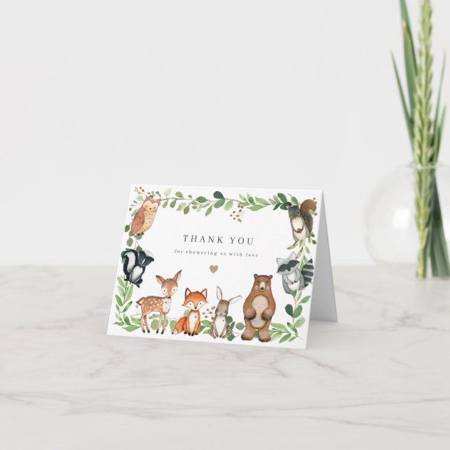 Woodland Animals Baby Shower Thank You Card Dankeskarte (Vorderseite)