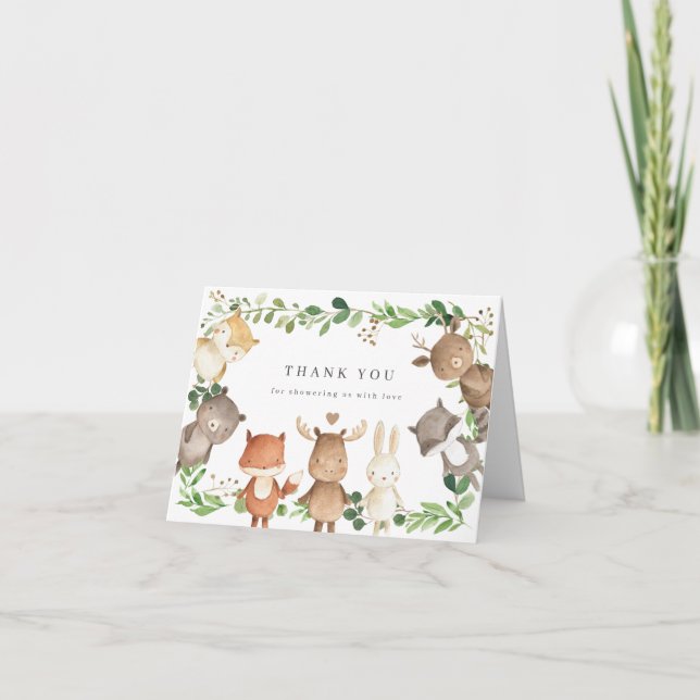 Woodland Animals Baby Shower Thank You Card Dankeskarte (Vorderseite)