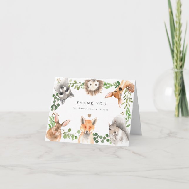 Woodland Animals Baby Shower Thank You Card Dankeskarte (Vorderseite)