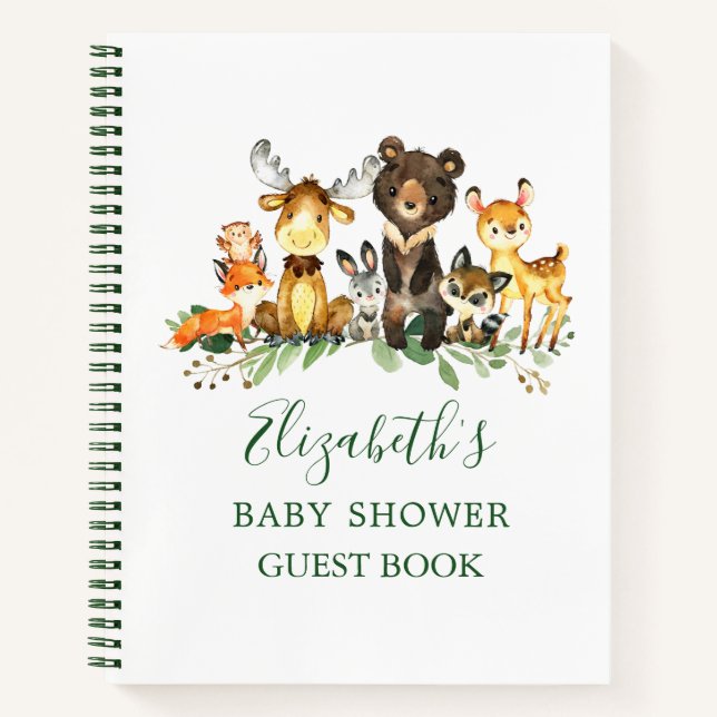 Woodland Animals Baby Showroom Green Guest Book Notizbuch (Vorderseite)