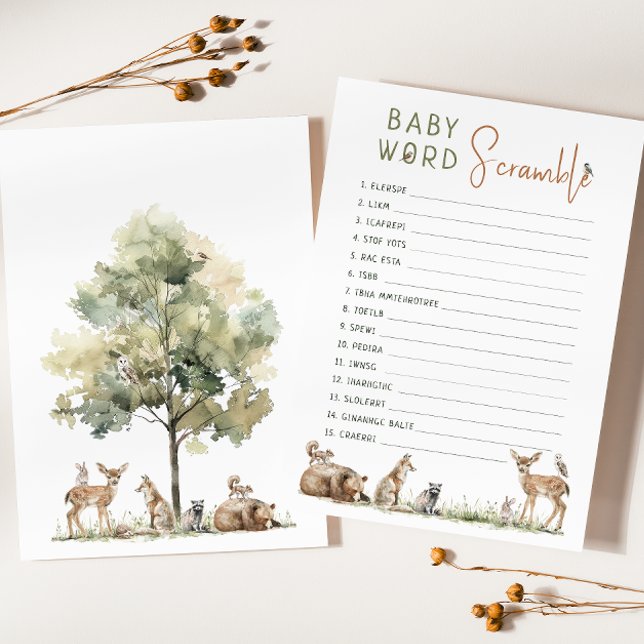 Woodland Animals Baby Word Scramble Game Card Einladung (Von Creator hochgeladen)