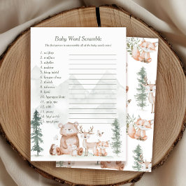 Woodland Animals Baby Word Scramble Game Card Einladung