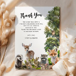 Woodland Animals Babydusche Dankeskarte<br><div class="desc">Rustikale Woodland Babydusche Dank Karten mit Aquarellbäumen,  Tieren aller Formen und Größen,  einschließlich ein Hirsch,  Kaninchen,  Fuchs,  Eule,  und mehr,  und ein Dankeschön Vorlage,  die leicht zu personalisieren ist.</div>