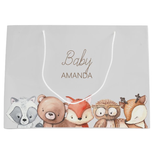 Woodland Animals Babydusche Große Geschenktüte (Vorderseite)