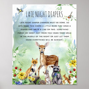 Woodland Animals Babydusche "Late Night Diaper" Poster