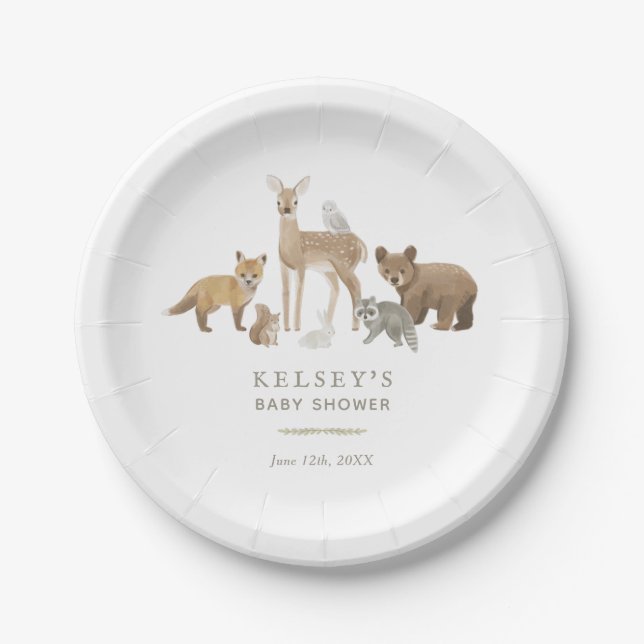 Woodland Animals Babydusche Pappteller (Vorderseite)