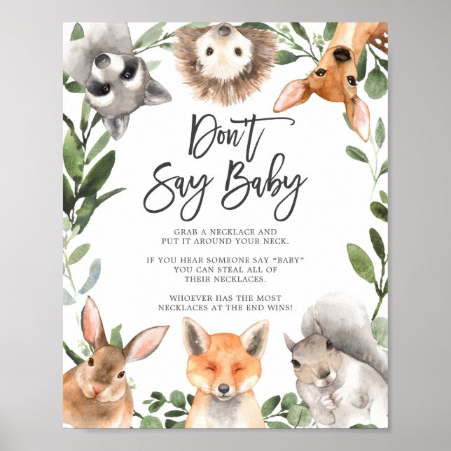 Woodland Animals Babydusche Sage kein Baby-Zeichen Poster (Vorne)