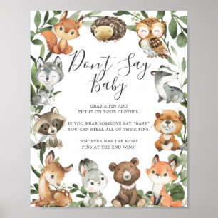 Woodland Animals Babydusche Sage kein Baby-Zeichen Poster