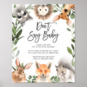 Woodland Animals Babydusche Sage kein Baby-Zeichen Poster