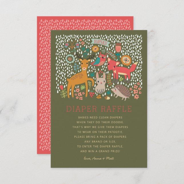Woodland Animals Babydusche Windelwindeln Einladung (Vorne/Hinten)