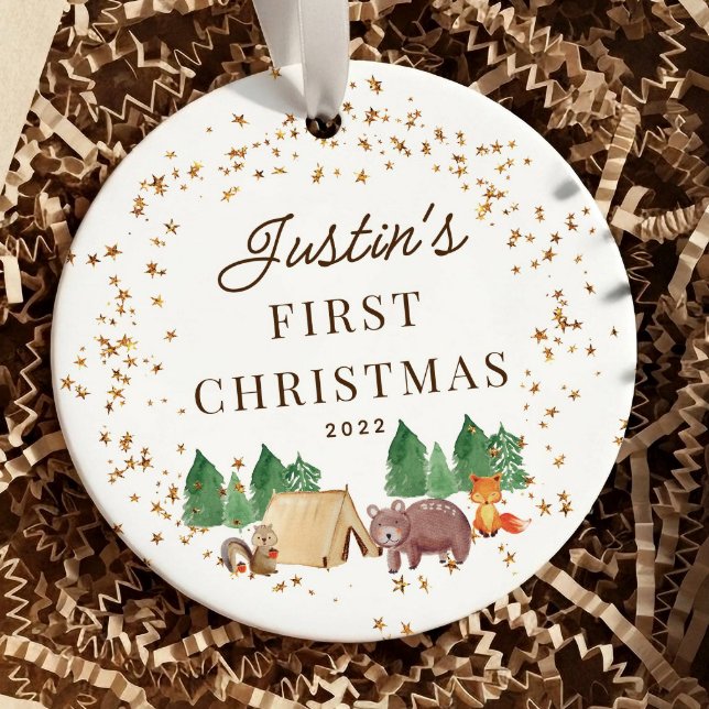 Woodland Animals Baby's First Christmas Keramik Ornament (Von Creator hochgeladen)