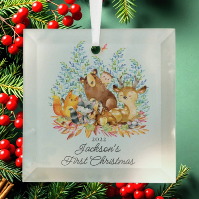Woodland Animals Baby's First Christmas Ornament Aus Glas (Von Creator hochgeladen)