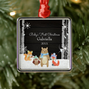 Woodland Animals Baby's First Christmas Ornament Aus Metall