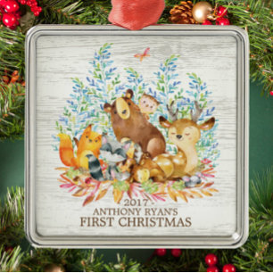 Woodland Animals Baby's First Christmas Ornament Aus Metall