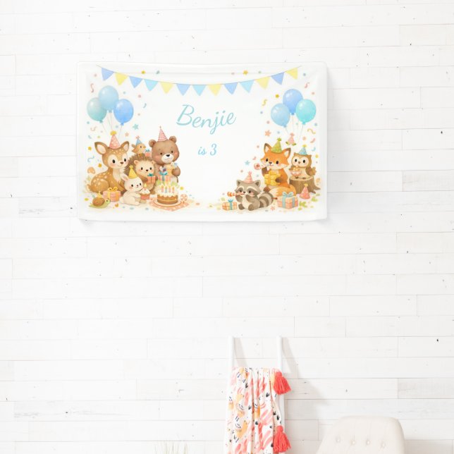 Woodland Animals Backdrop Bunny Bear Fox Pastel Banner (InSitu)
