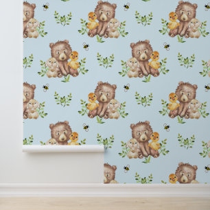 Woodland Animals Bear Duck Bunny Rabbit Baby Boy Tapete