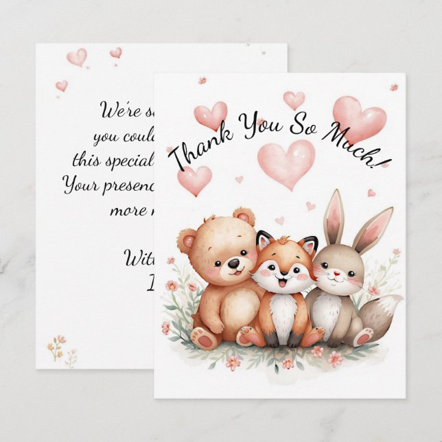 Woodland Animals Bear Fox Bunny Kids Pastel Pink Mitteilungskarte (Vorne/Hinten)
