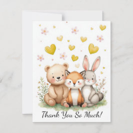Woodland Animals Bear Fox Bunny Kids Pastel Yellow Mitteilungskarte