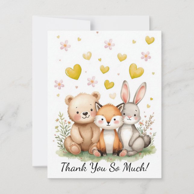 Woodland Animals Bear Fox Bunny Kids Pastel Yellow Mitteilungskarte (Vorderseite)