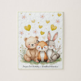 Woodland Animals Bear Fox Bunny Yellow Heart Puzzle