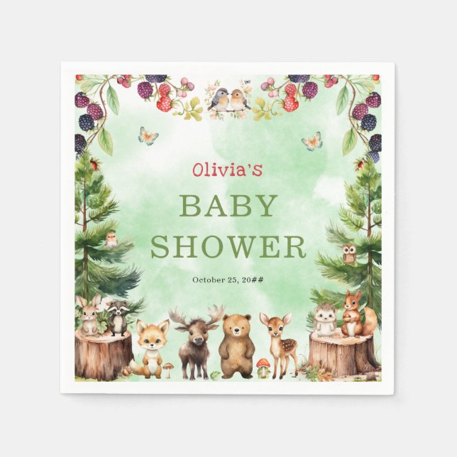 Woodland Animals Berry Blume Kinderdusche Serviette (Vorderseite)