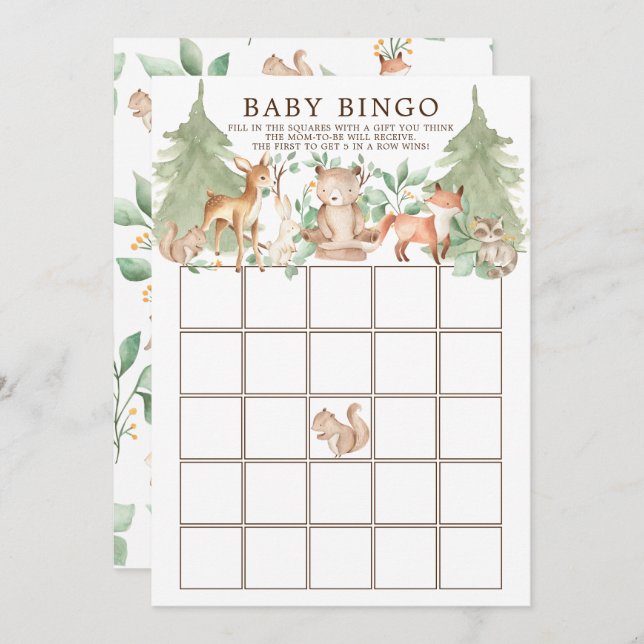 Woodland Animals BINGO Baby Showspiel Einladung (Vorne/Hinten)
