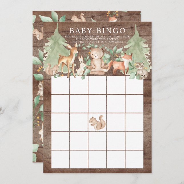 Woodland Animals BINGO Baby Showspiel Einladung (Vorne/Hinten)