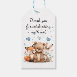 Woodland Animals Birthday Bear Fox Bunny Blue Geschenkanhänger