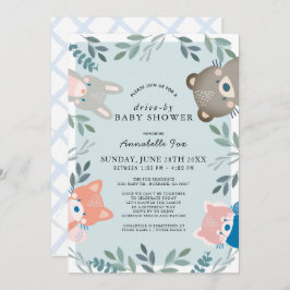 Woodland Animals Blue Boy Drive-by Baby Shower Einladung
