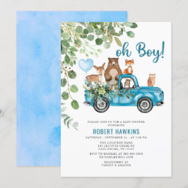 Woodland Animals Blue Truck Baby Dusche Einladung