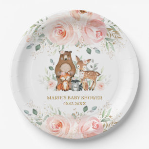 Woodland Animals Blush Bloral Baby Dusche Geburtst Pappteller