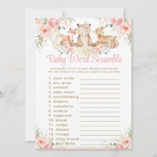 Woodland Animals Blush Bloral Baby Word Scramble Einladung