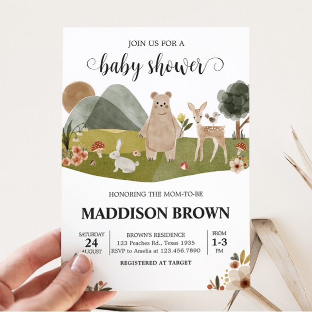 Woodland Animals Boho Kinderdusche Einladung (Gender Neutral Boho Baby Shower Invitation)