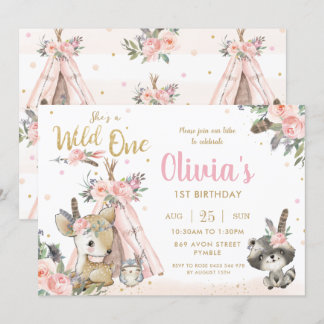 Woodland Animals Boho Tribal Wild 1 1. Geburtstag Einladung