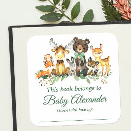 Woodland Animals Bow Baby Dusche Buchzeichen Label Quadratischer Aufkleber