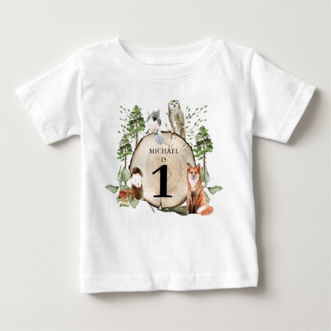 Woodland Animals Boy 1. Geburtstag T - Shirt (Vorderseite)