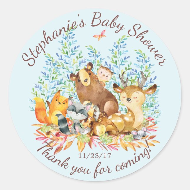 Woodland Animals Boys Baby Dusche Gefallen Sticker (Vorderseite)