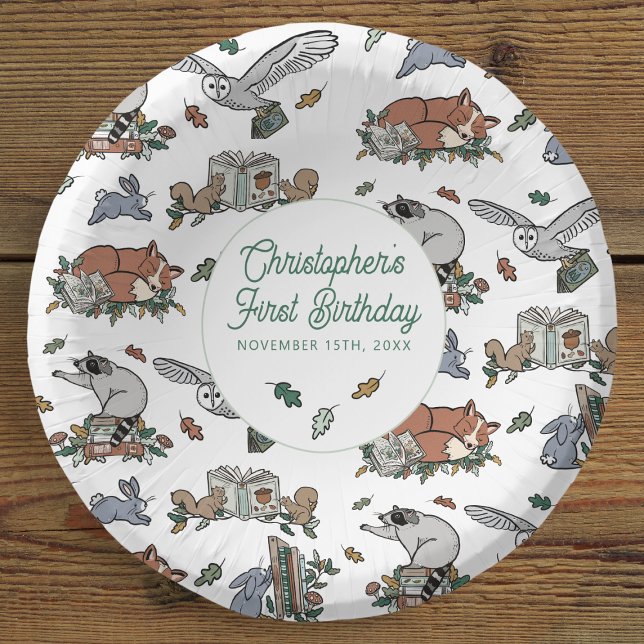 Woodland Animals Boy's Book Thema Geburtstag Pappteller (Von Creator hochgeladen)