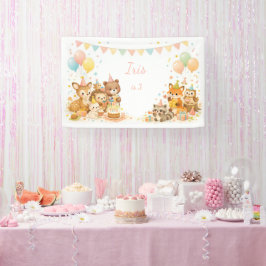 Woodland Animals Bunny Bear Fox Birthday Backdrop Banner