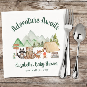 Woodland Animals Camping Adventure Baby Dusche Serviette