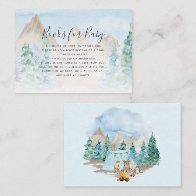 Woodland Animals Camping Books Boy Baby Enclosure Visitenkarte (Vorne/Hinten)