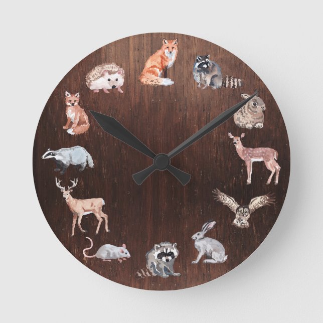Woodland Animals Children's Room Deer Fox Rabbit Runde Wanduhr (Vorderseite)