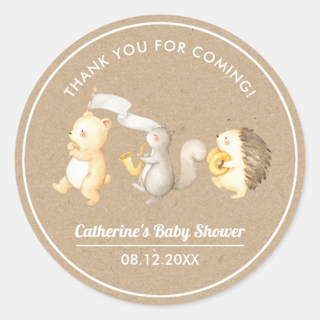 Woodland Animals Danke Baby Dusche Runder Aufkleber (Vorderseite)